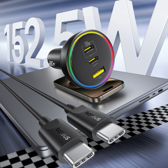 Baseus Multi-Port Fast Charge Ładowarka Samochodowa C+C+U 152.5W Set Cluster Black