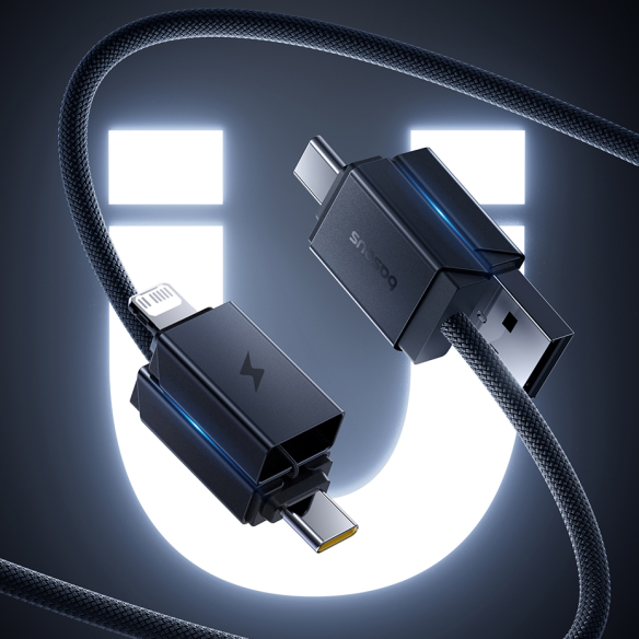 Baseus Versatile Two-for-Two Fast Kabel 4w1 U+C to C+L 60W 1m Cosmic Black