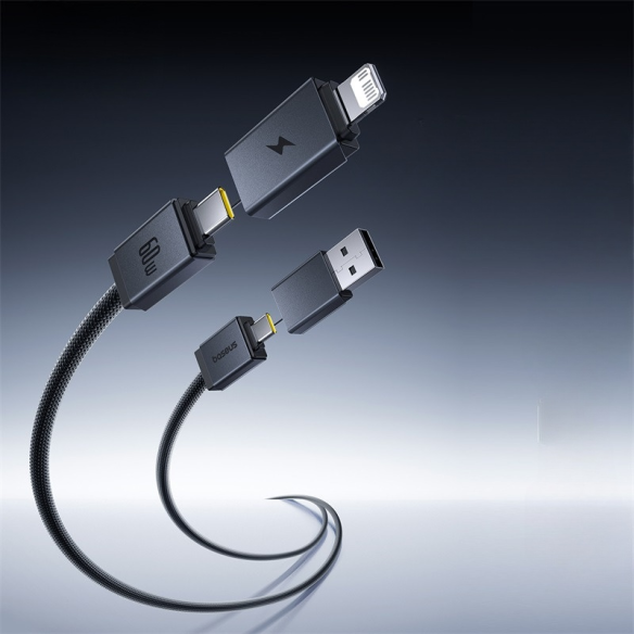 Baseus Versatile Two-for-Two Fast Kabel 4w1 U+C to C+L 60W 1m Cosmic Black