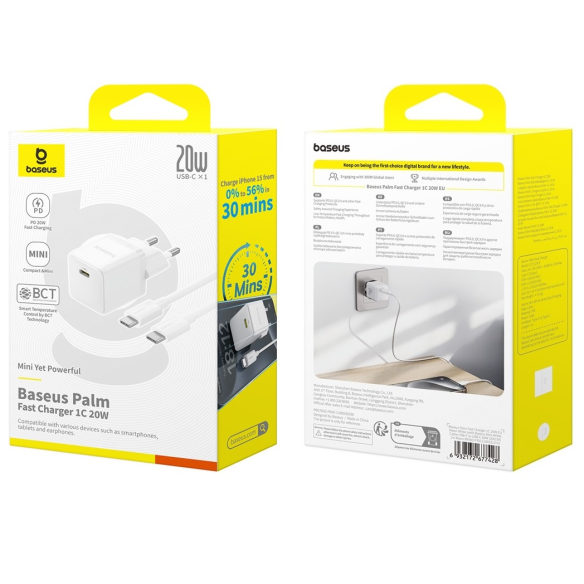 Baseus Palm Szybka Ładowarka Sieciowa 1C 20W EU Moon White