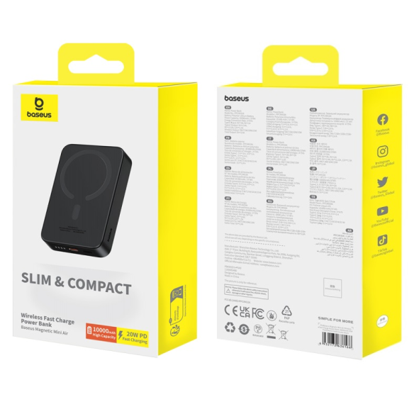 Baseus Magnetic Mini Air Wireless Fast Charge Power Bank 10000mAh 20W Cluster Black
