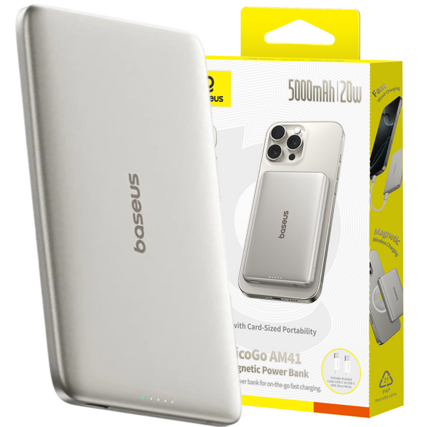 Baseus PicoGo AM41 Ultracienki Magnetyczny Power Bank 5000mAh 20W Natural Titanium