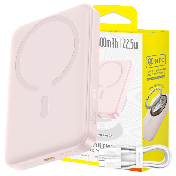 Baseus EnerFill FM11 Ultracienki Magnetyczny Power Bank 10000mAh 22.5W Baby Pink