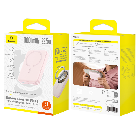 Baseus EnerFill FM11 Ultracienki Magnetyczny Power Bank 10000mAh 22.5W Baby Pink