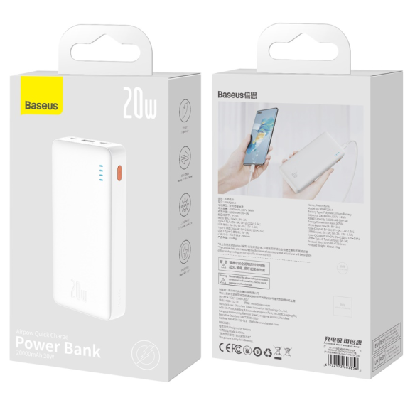 Baseus Airpow Power Bank Z Szybkim Ładowaniem 20000mAh 20W White