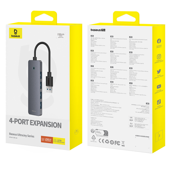 Baseus UltraJoy Series 4-Port  HUB Lite 150cm Space Grey