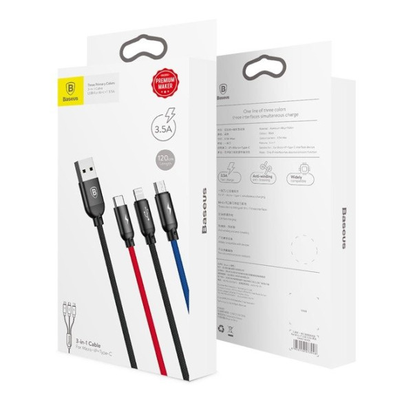 Baseus Primary | Kabel 3w1 USB - Lightning IPhone Micro Type-C 3.5A 120cm