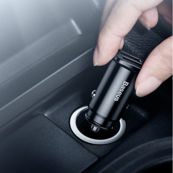 Baseus Square Metal A+A | Ładowarka samochodowa 2x USB QC 3.0 Huawei SCP 5A