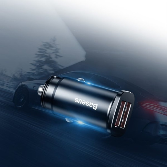 Baseus Square Metal A+A | Ładowarka samochodowa 2x USB QC 3.0 Huawei SCP 5A