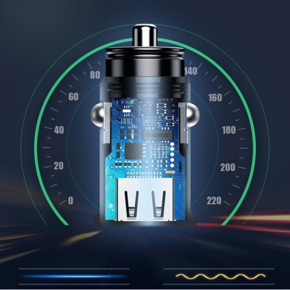 Baseus Square Metal A+A | Ładowarka samochodowa 2x USB QC 3.0 Huawei SCP 5A