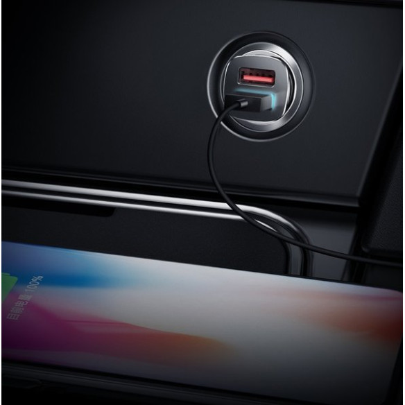 Baseus Square Metal A+A | Ładowarka samochodowa 2x USB QC 3.0 Huawei SCP 5A