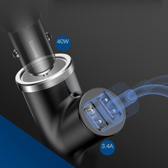 Baseus Y Type | Ładowarka samochodowa 2x USB 3.4A +  gniazdo zapalniczki 40W