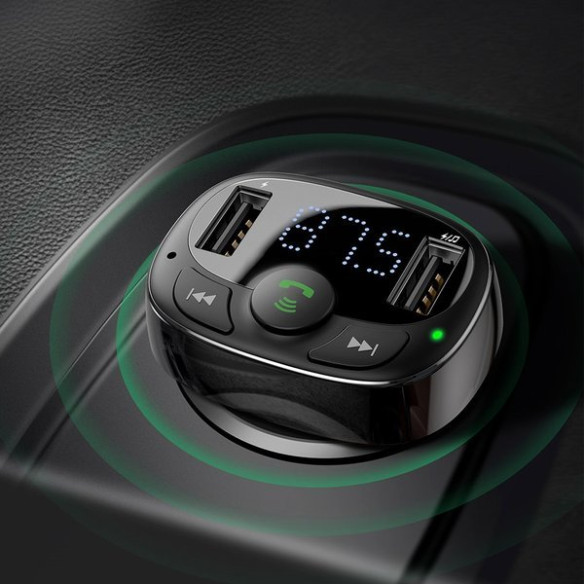 Baseus T typed | Transmiter FM bluetooth MP3 Ładowarka samochodowa 2x USB TF microSD 3.4A  CCMT000001