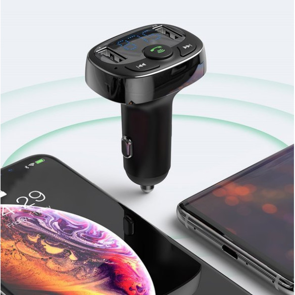 Baseus T typed | Transmiter FM bluetooth MP3 Ładowarka samochodowa 2x USB TF microSD 3.4A  CCMT000001
