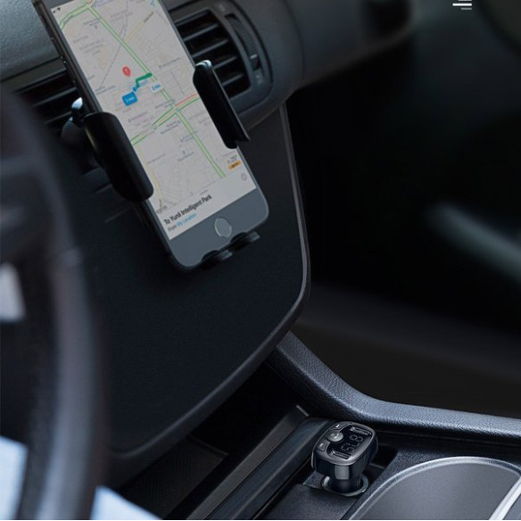 Baseus T typed | Transmiter FM bluetooth MP3 Ładowarka samochodowa 2x USB TF microSD 3.4A  CCMT000001