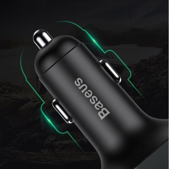 Baseus T typed | Transmiter FM bluetooth MP3 Ładowarka samochodowa 2x USB TF microSD 3.4A  CCMT000001