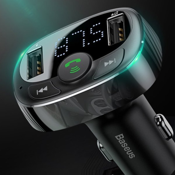 Baseus T typed | Transmiter FM bluetooth MP3 Ładowarka samochodowa 2x USB TF microSD 3.4A  CCMT000001