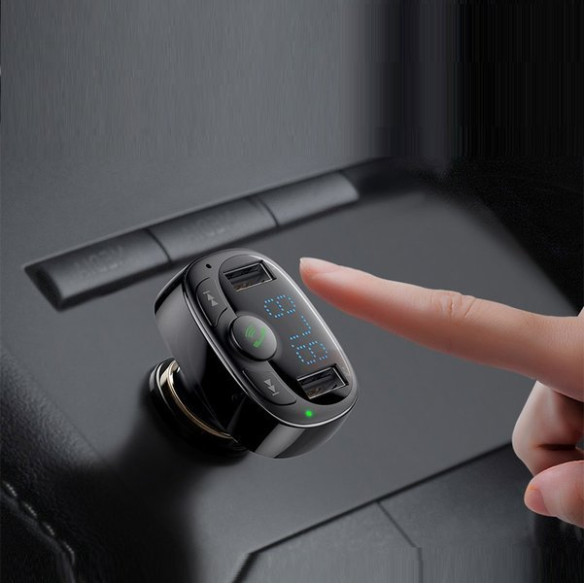 Baseus T typed | Transmiter FM bluetooth MP3 Ładowarka samochodowa 2x USB TF microSD 3.4A  CCMT000001