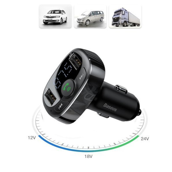 Baseus T typed | Transmiter FM bluetooth MP3 Ładowarka samochodowa 2x USB TF microSD 3.4A  CCMT000001