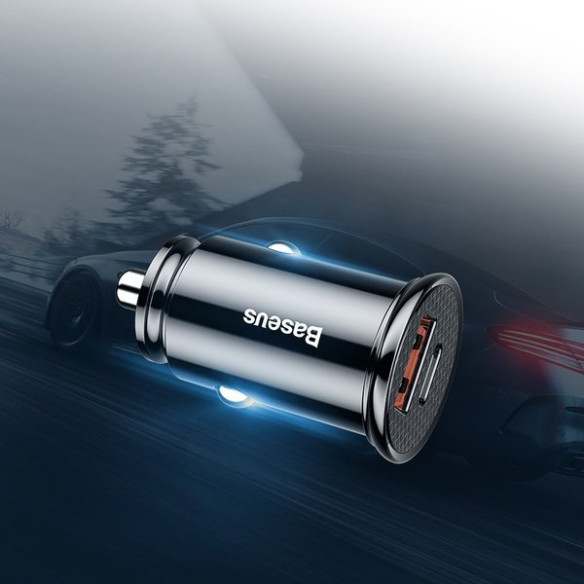 Baseus Circular Plastic | Ładowarka samochodowa USB-A Type-C USB-C PD 30W QC 3.0 SCP 5A