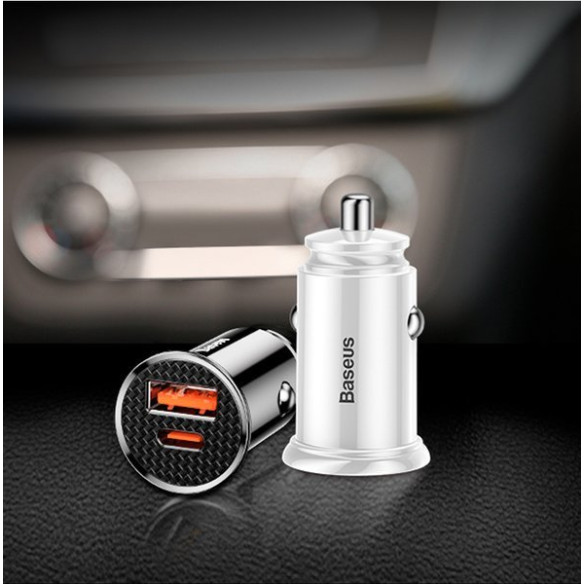 Baseus Circular Plastic | Ładowarka samochodowa USB-A Type-C USB-C PD 30W QC 3.0 SCP 5A