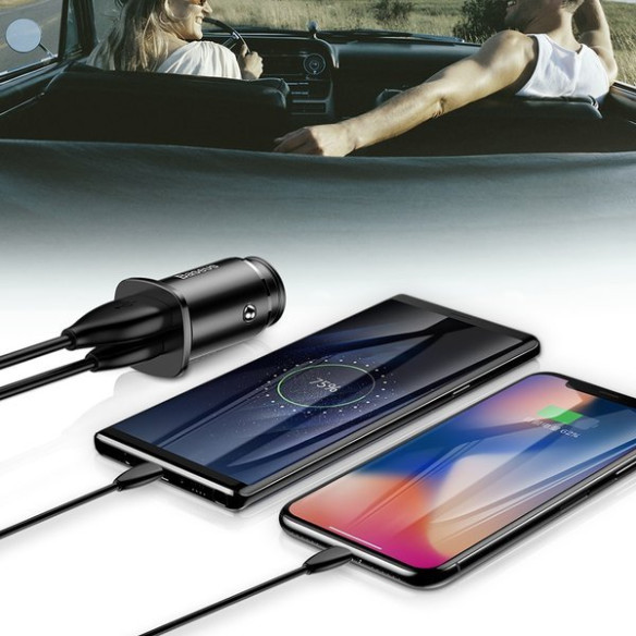 Baseus Square metal A+C 30W | Ładowarka samochodowa USB-A Type-C QC3.0 PD 30W 5A