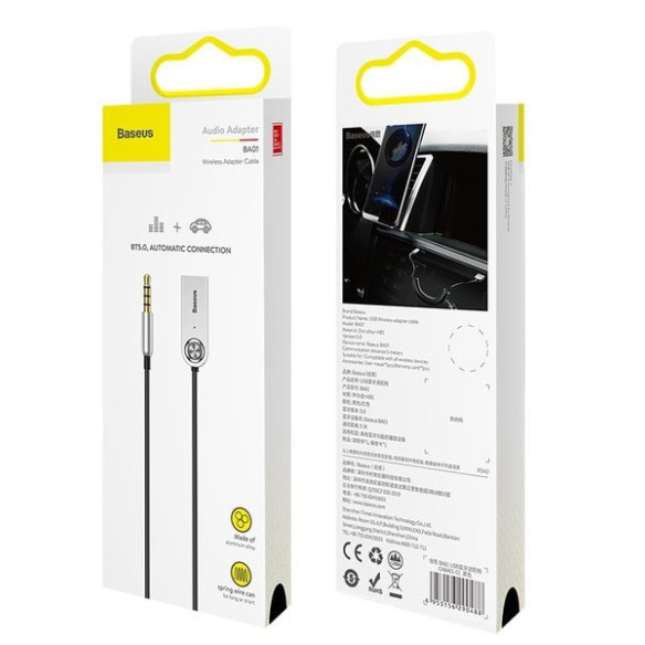 Baseus BA01 / Adapter transmiter Audio AUX odbiornik dźwięku Bluetooth 5.0 do samochodu