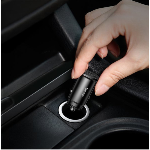 Baseus Square metal A+C 30W | Ładowarka samochodowa USB-A Type-C QC3.0 PD 30W 5A