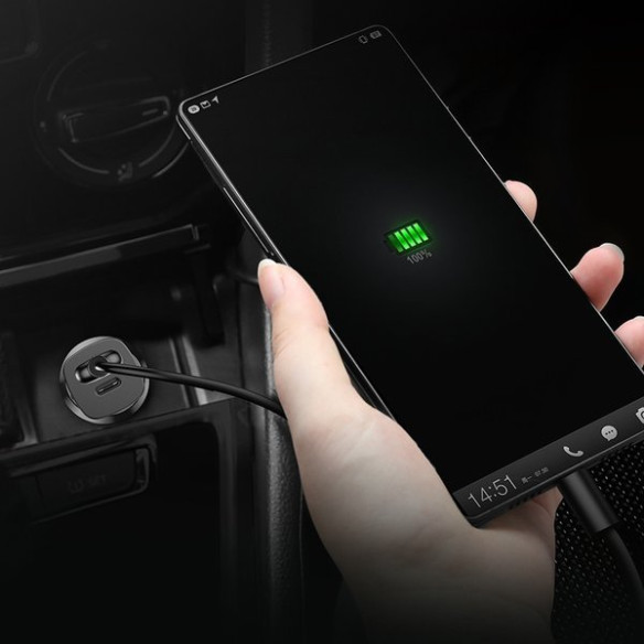 Baseus Square metal A+C 30W | Ładowarka samochodowa USB-A Type-C QC3.0 PD 30W 5A