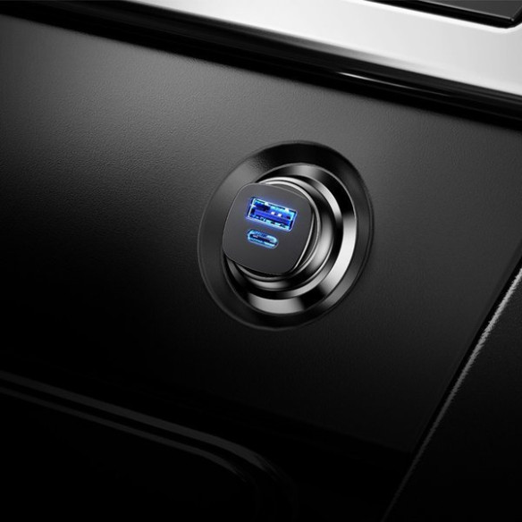 Baseus Square metal A+C 30W | Ładowarka samochodowa USB-A Type-C QC3.0 PD 30W 5A