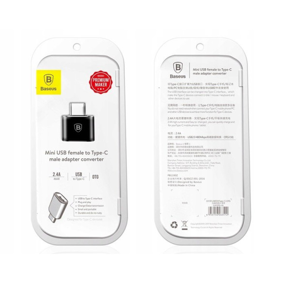 Baseus Mini USB | Adapter przejściówka OTG USB-A / USB-C 2,4A