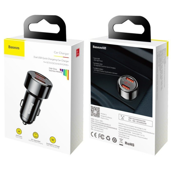 Baseus Magic Series | Szybka ładowarka samochodowa USB + USB Quick Charge 3.0 Huawei 5A 45W