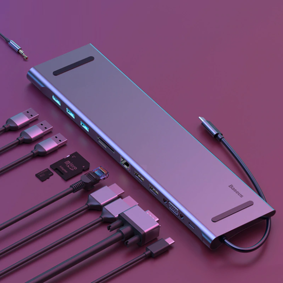 Baseus Enjoyment Series | Adapter Hub 11w1 USB Type-C  PD / HD4K*2 / VGA / RJ45 / SD/TF/ USB*3 / Audio do MacBook