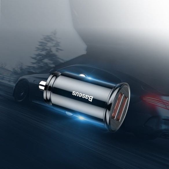 Baseus Circular Plastic A+A 30W |  Ładowarka samochodowa 2x USB Quick Charge 3.0 Huawei SCP 5A LED