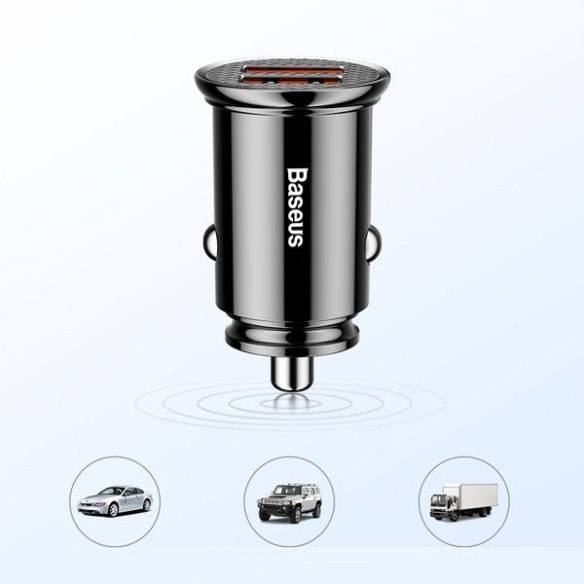 Baseus Circular Plastic A+A 30W |  Ładowarka samochodowa 2x USB Quick Charge 3.0 Huawei SCP 5A LED