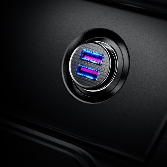 Baseus Circular Plastic A+A 30W |  Ładowarka samochodowa 2x USB Quick Charge 3.0 Huawei SCP 5A LED