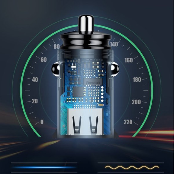 Baseus Circular Plastic A+A 30W |  Ładowarka samochodowa 2x USB Quick Charge 3.0 Huawei SCP 5A LED