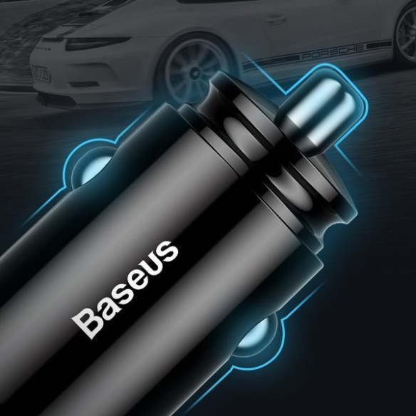 Baseus Circular Plastic A+A 30W |  Ładowarka samochodowa 2x USB Quick Charge 3.0 Huawei SCP 5A LED