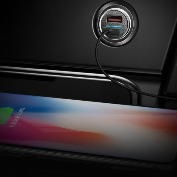 Baseus Circular Plastic A+A 30W |  Ładowarka samochodowa 2x USB Quick Charge 3.0 Huawei SCP 5A LED