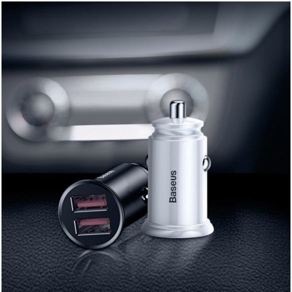 Baseus Circular Plastic A+A 30W |  Ładowarka samochodowa 2x USB Quick Charge 3.0 Huawei SCP 5A LED