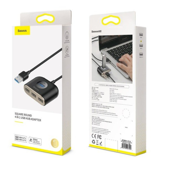 Baseus Square round | HUB adapter rozdzielacz 4w1 USB 3.0 do USB 3.0 x1 + USB 2.0 x3